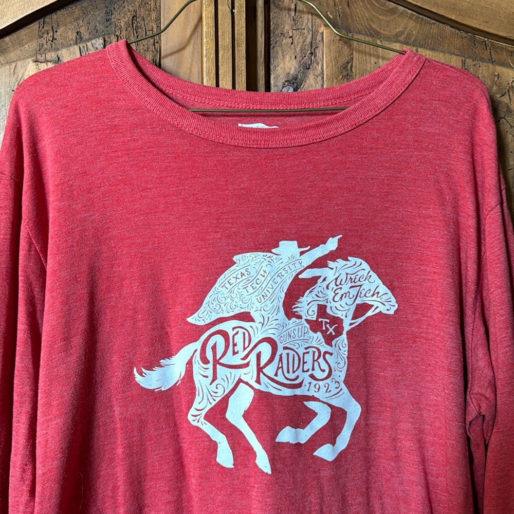 Long sleeve Texas tech red raider tee with masked rider